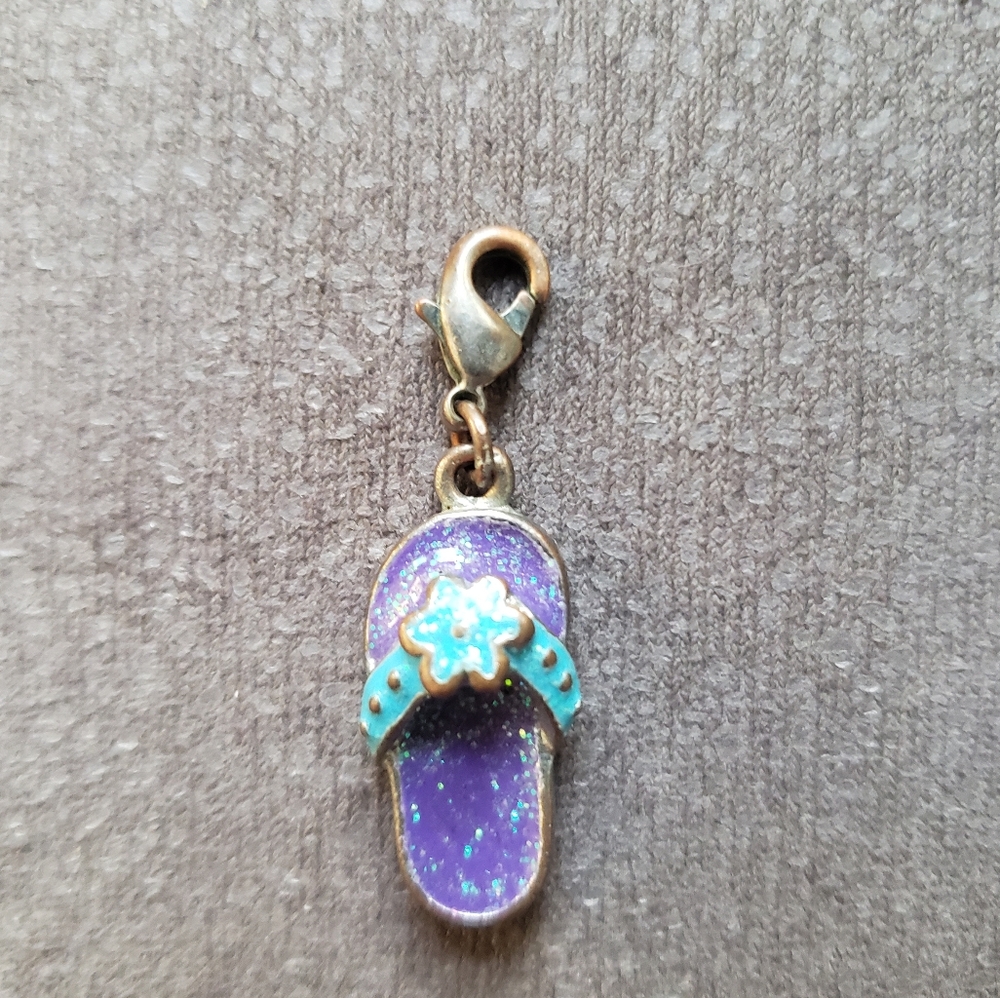 2/$9 Silver Purple Blue Aqua Sandal Beach Charm For Charm Bracelet